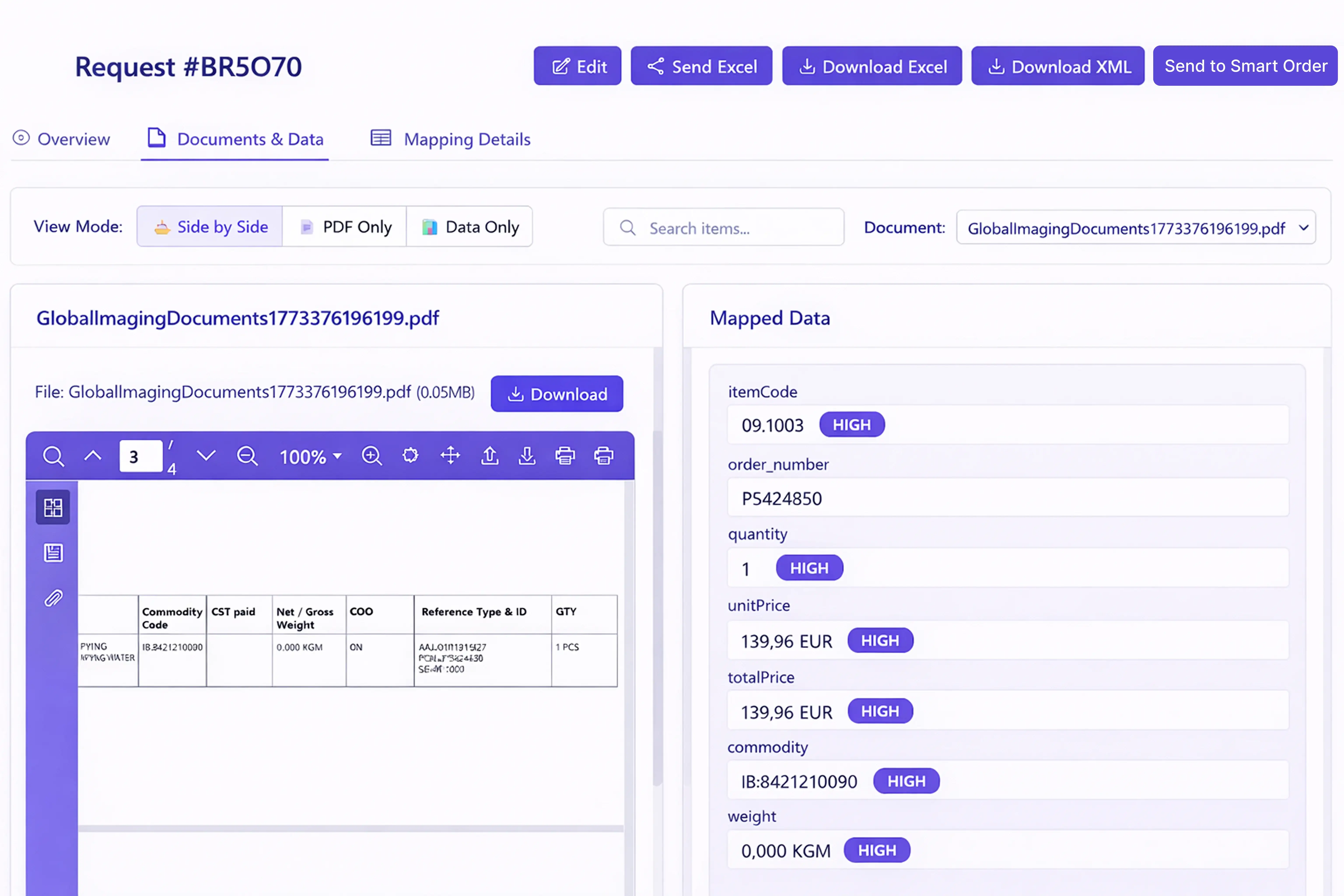 4PL control tower — AI document hub processing invoices, AWBs, and supplier documents